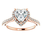 Sale - 3ct Heart Halo on 18k Rose Gold Pave Band Moissanite Engagement Ring
