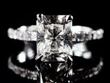 Radiant Moissanite Engagement Ring on Pave Band