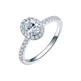 Oval Halo on Pave Band Moissanite Engagement Ring with Accent