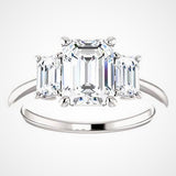 Emerald Three-Stone Moissanite Engagement Ring