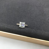 Kayla - Princess Cut Open Hidden Halo on Pave Band Moissanite Engagement Ring