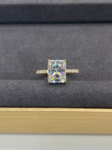 Radiant cut with Hidden Halo on Pave Band Moissanite Engagement Ring