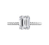 Emerald Cut with Hidden Collar Halo on Pave Band Moissanite Engagement Ring