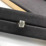 Emerald cut Hidden Collar Halo on Plain band Moissanite Engagement Ring