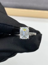 Emerald Cut with Pave Hidden Basket Low Set Moissanite Engagement Ring