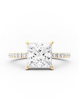 Kayla - Princess Cut Open Hidden Halo on Pave Band Moissanite Engagement Ring