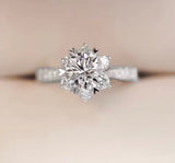 Elsa - Round Snowflake Moissanite Engagement Ring with Heart Prongs