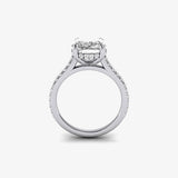 Cushion(Elongated Cushion) Cut with Hidden Halo on Pave Band Moissanite Engagement Ring