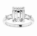 Emerald Cut Three Stone Tapered Baguette Moissanite Engagement Ring