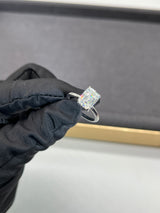 Emerald cut Hidden Halo on Plain band Moissanite Engagement Ring