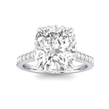 Cushion(Elongated Cushion) Cut with Hidden Halo on Pave Band Moissanite Engagement Ring
