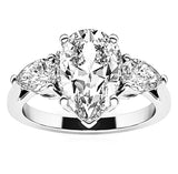 Pear Cut Three Stone Plain Band Moissanite Engagement Ring