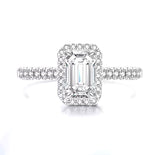 Emerald Halo on Pave Band Moissanite Engagement Ring