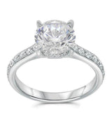 Vera - Round Cut Hidden Halo on Pave Band Cathedral Low Setting Moissanite Engagement Ring