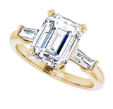 Emerald Cut Three Stone Tapered Baguette Moissanite Engagement Ring