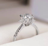 Elsa - Round Snowflake Moissanite Engagement Ring with Heart Prongs