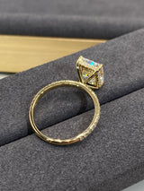 Radiant cut with Hidden Halo on Pave Band Moissanite Engagement Ring