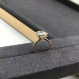 Emerald cut Hidden Collar Halo on Plain band Moissanite Engagement Ring