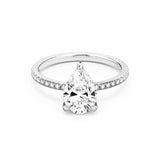 Pear Cut with Hidden Halo on Pave Band Moissanite Engagement Ring