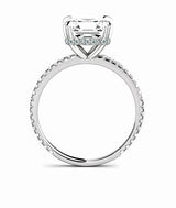 Emerald Cut with Hidden Collar Halo on Pave Band Moissanite Engagement Ring