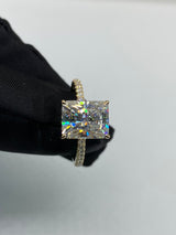 Radiant cut with Hidden Halo on Pave Band Moissanite Engagement Ring