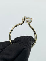 Kayla - Emerald Cut Open Hidden Halo on Plain band Moissanite Engagement Ring