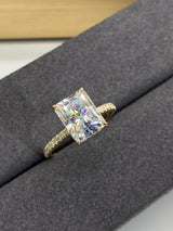 Radiant cut with Hidden Halo on Pave Band Moissanite Engagement Ring