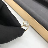 Emerald cut Hidden Collar Halo on Plain band Moissanite Engagement Ring