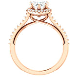 Sale - 3ct Heart Halo on 18k Rose Gold Pave Band Moissanite Engagement Ring