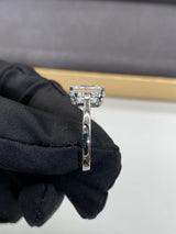Emerald Cut with Pave Hidden Basket Low Set Moissanite Engagement Ring