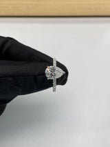Pear Cut with Hidden Halo on Pave Band Moissanite Engagement Ring