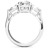 Pear Cut Three Stone Plain Band Moissanite Engagement Ring