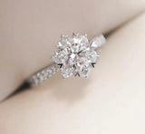 Elsa - Round Snowflake Moissanite Engagement Ring with Heart Prongs