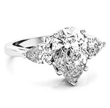 Pear Cut Three Stone Plain Band Moissanite Engagement Ring