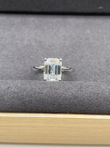 Emerald Cut with Pave Hidden Basket Low Set Moissanite Engagement Ring