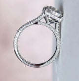 Cushion (Elongated Cushion) with Hidden Halo And Pave Bridge on Pave Band Cathedral Moissanite Engagement Ring