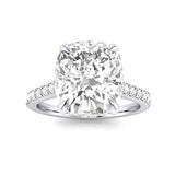 Cushion (Elongated Cushion) with Hidden Halo And Pave Bridge on Pave Band Cathedral Moissanite Engagement Ring