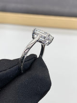 Emerald Cut with Pave Hidden Basket Low Set Moissanite Engagement Ring