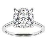 Cushion Cut with Hidden Halo on Plain Band Cathedral Moissanite Engagement Ring