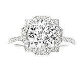 Round cut Rose Halo Moissanite Engagement Ring