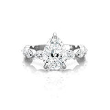 Pamela - Pear on Pear Band Hidden Halo Moissanite Engagement Ring
