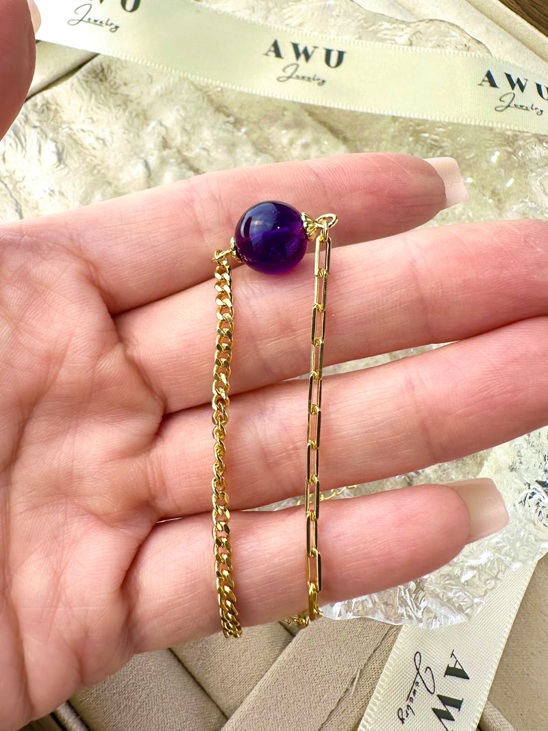 Amethyst Half Cuban Half Paperclip Chain Bracelet