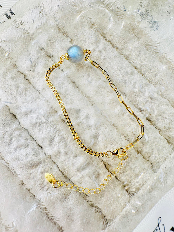 Labradorite Half Cuban Half Paperclip Chain Bracelet