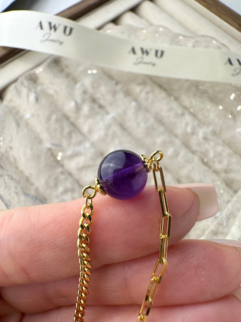 Amethyst Half Cuban Half Paperclip Chain Bracelet