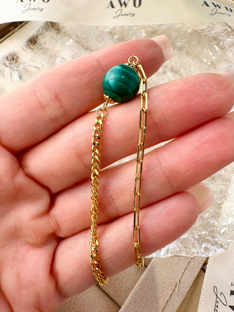 Malachite Half Cuban Half Paperclip Chain Bracelet
