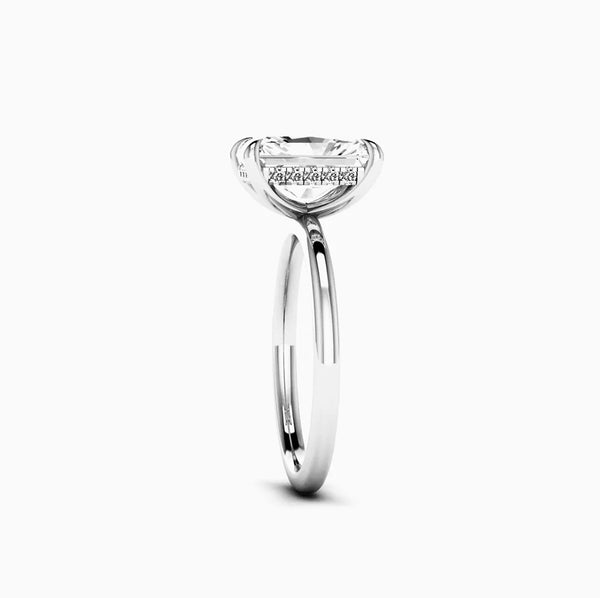 Valorie - Radiant cut Lab grown diamond hidden halo on plain band engagement ring