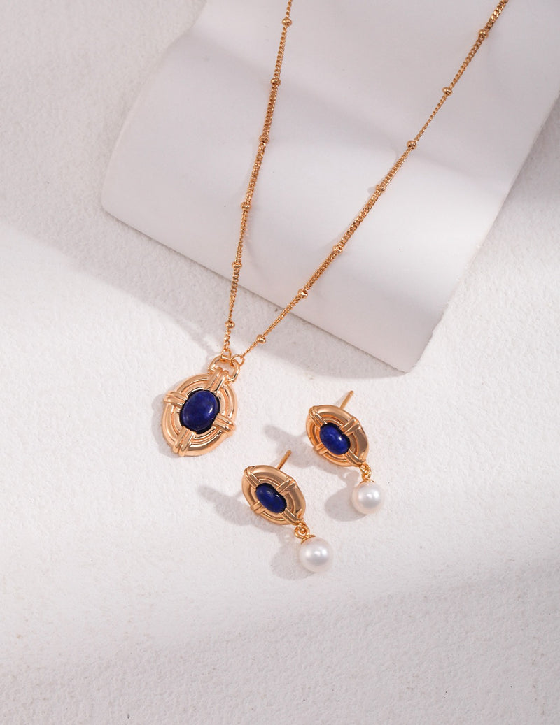 Lapis Lazuli Drop Earrings with Pearl