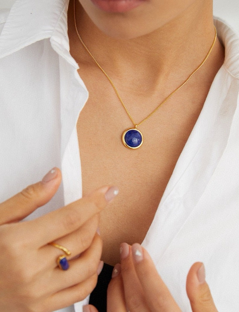 Lapis Lazuli Necklace with Classic Round Pendant