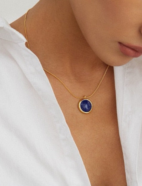 Lapis Lazuli Necklace with Classic Round Pendant