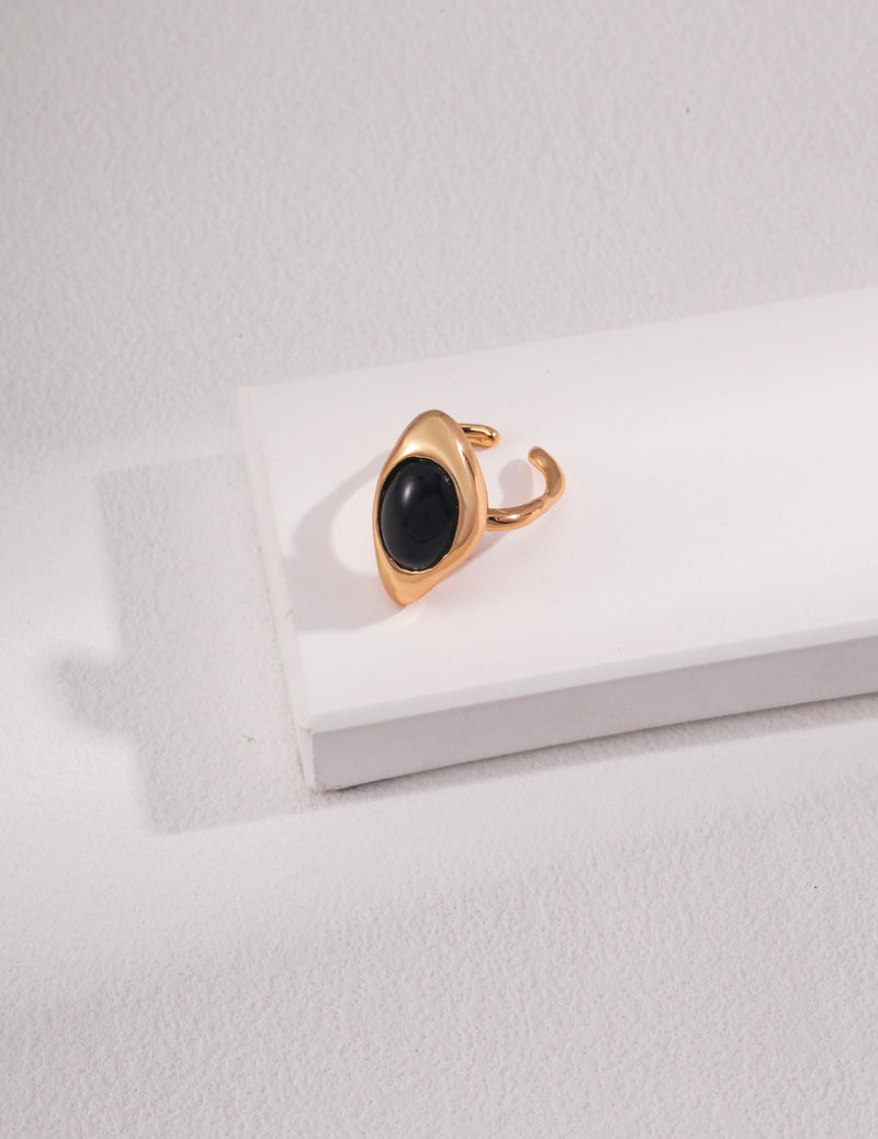 Black Onyx Rhombus Open Ring